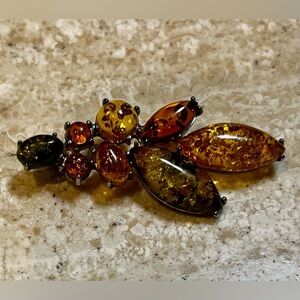 Vintage 925 Baltic Amber Brooch